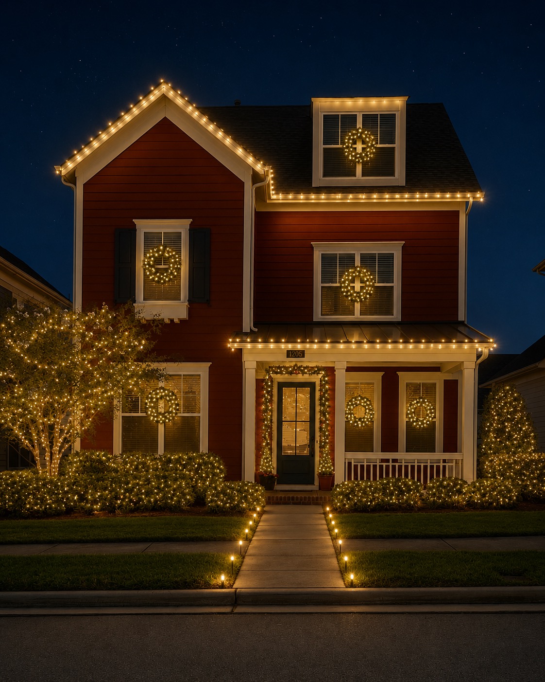 House B Warm White Christmas lighting design